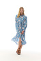 Women's Blue Floral Printed A-Form Long Shirt Dress - 3