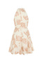 Women's Ecru Printed Belted Sleeveless Flared Mini Dress - 4