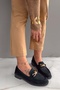 Bebel Black Suede Buckle Detail Women's Loafers - 4