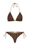 Coffee-Colored Knitwear Bikini Set with Bead Accessories
