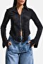 Women's Black W5 Special Design Cropped Top with Zipper and Drop Detail - 4