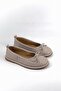 Elara Beige Leather Knitted Flat Sole Women's Ballet Flats - 4