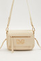 Magnetic Cover, Bellows, Logo, Long Strap, Medium Size, Women's Daily Wear Shoulder Bag Cream