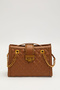 Quilted Embroidered Chain and Folding Lock Detail Women's Large Size Stylish O Shoulder Bag Camel