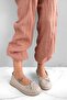 Elara Beige Leather Knitted Flat Sole Women's Ballet Flats - 3