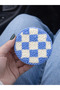 Car Coaster Set of 2, Punch Handmade, Six Felted Coasters, 7cm, Blue Cloud and Checkerboard Patterned - 3