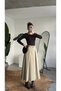 Women's Cream Maxi Size Belt Long Skirt Women's High Waist Pleated - 5