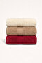 3-Piece Hand and Face Towel Set 100% Cotton Certified Bath, Kitchen, Dowry Towels 50X90Cm - Cream Beige Claret Red - 3