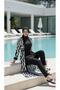 Hijab Black and White Patterned Islamic Swimwear Set Kimono Pareo Set of 4 - 6