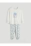Ecru Crew Neck Christmas Themed Women's Pajama Set (S6) - 5