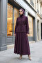 Front Embellished, Belted Tunic and Skirt Set in Modal, Plum - 2