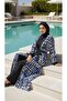 Hijab Ethnic Patterned Tesettür Swimsuit Set Kimono Pareo Set of 4 - 6