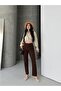 High Waist Raw Hem Wide Leg Brown Fabric Trousers – Slim Fit , Office & Casual Elegance - 8
