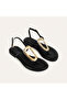 Women's Black Leather Buckle Flip-Flop Sandals