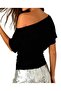 Women's Fitted Waist Boat Neck Asymmetrical Cut Short Sleeve Blouse - 2