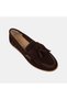 Women's Brown Tasseled Seam Detail Suede Loafers - 7