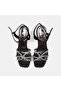 Women's Black Stone Adjustable Buckled Heel Evening Dress Sandals - 6