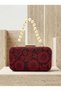 Burgundy Gold and Pearl Detailed Lace Embroidered Chain Strap Women's Evening Dress Bag Wedding Engagement Graduation - 3