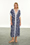Women's Multi Color Ethnic Printed V-Neck Midi Dress