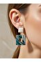 Square Green Marble Patterned Gold Color Framed Big Earrings Steel Does Not Tarnish - 4