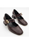 Women's Burgundy Patent Leather Mary Janes Pair Buckled Block Heel Shoes Vdz02008 - 5