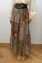 Brown Shawl Patterned Belted Long Skirt with Elastic Waist - 7108