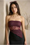 Women's Burgundy Lace Lined Strapless Asymmetrical Top Blouse - 6