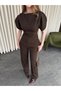 Cut-Out Balloon Sleeve Asymmetrical Cut-Out Detail Premium Series Short Sleeve Waist-Tapered Blouse Palazzo Pants Set - 4