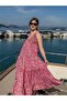 Pink Color Stone and Sequin Embroidered Halter Neck Dress Tie-Detail Open Back Silk - 3