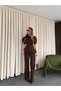 Cut-Out Balloon Sleeve Asymmetrical Cut-Out Detail Premium Series Short Sleeve Waist-Tapered Blouse Palazzo Pants Set - 2