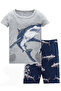 - -Boys Night Pajama Set – Short Sleeve Cotton Blend Sleepwear, Grey & Navy Blue 2–6 Years