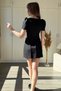Balloon Sleeve Hidden Pocket Detail Mini Elegant Black Dress - 5