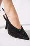 Serfere full beaded v-neck evening dress for women Heeled Shoes black satin - 4