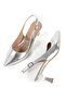 Silver Lamé Short Goblet Heeled Open Back Pointed Evening Dress Stiletto Shoes Kas - 3