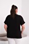 Women's Black Plus Size V-Neck Row Bead Embroidered E Stretchy Short Sleeve V Viscose Blouse - 5