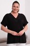 Women's Black Plus Size V-Neck Row Bead Embroidered E Stretchy Short Sleeve V Viscose Blouse - 8