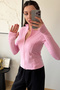 Rover Women's Long Sleeve Zippered Pocket Pack Finger Loop Pink Fit Sports Blouse - 2