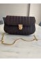 Hand Knitted Canvas Ribbon Patterned Women Shoulder Bag - Gold Chain Detail