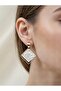 White Marble Patterned Gold Color Square Framed Steel Earrings-Tarnish Resistant - 2