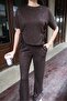 Women's Top and Bottom Set Glittery Blouse with Tie Detail Wide Leg Pants Two-Piece Set - 2