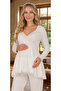 New Season Ecru Special Lace Detailed Design 100% Cotton Maternity Pajama Set - 6