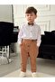 Brown Cotton Shirt Bow Tie Set Bottom Top Bow Tie Set Baby Boy Children's Set - 5