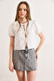 Women's White Boho Lace Paneled Bow Closure Blouse Blz-19003261 - 2