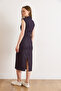 Women's Plum Drape Detailed Stretch Fabric Midi Denim Dress Elb-19002600 - 6
