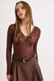 Women's Bitter Brown Collar Ankle Lace Detailed Sheer Blouse Blz-19003258 - 3