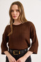 Women's Bitter Brown Hair Knit Lace-Like Knit Loose Fit Transitional Knitwear Blouse Blz-19003225 - 4