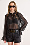 Women's Black Collar Cuff Detailed Boho Stylish Blouse Blz-19003245 - 4