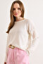 Women's White Crew Neck Cotton Content m Transitional Knitwear Blouse Blz-19003226 - 3