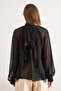 Women's Black Collar Zipper Back Ruffled Boho Stylish Tulle Blouse Blz-19003246 - 6