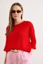 Women's Red Hair Knit Lace-Like Knit Loose Fit Transitional Knitwear Blouse Blz-19003225 - 3
